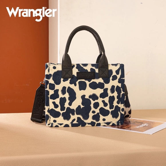 Wrangler Cow Print Concealed Carry Tote/Crossbody Black - Picture 1 of 4